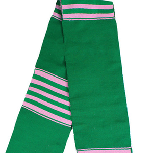 Ensemble bonnet et écharpe de luxe en jacquard acrylique rose et vert, brodé de lettres grecques à franges, pour cérémonie de remise des diplômes - Product Image 6