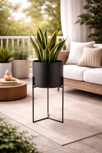Full Black Iron Powder Coated Durable Multi-Purpose Modern Classic Floor & Indoor Outdoor Planter Drainage - Product Image 2