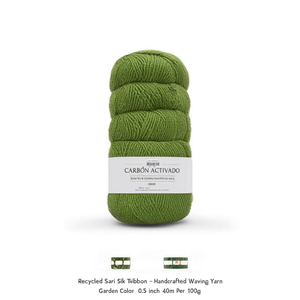 Hilo de Seda de Sari Reciclado Trenzado - Hilo Artesanal para Tejer Color Hoja de Jardín 0.5 Pulgadas 40m por 100g - Product Image 2