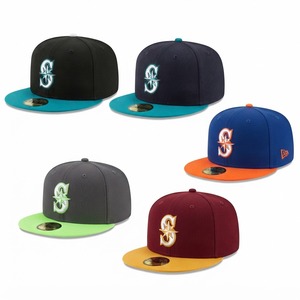 Casquette de baseball ajustée bicolore bleu marine et vert sarcelle, visière plate, calotte structurée, style authentique, pour le sport sur le terrain, logo personnalisé, OEM - Product Image 5