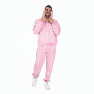 Custom Wholesale Plain Heavyweight Fleece Pullover Hoodie Jogger Pants <b>Pink</b> Men <b>Tracksuit</b> Set - Product Image 5