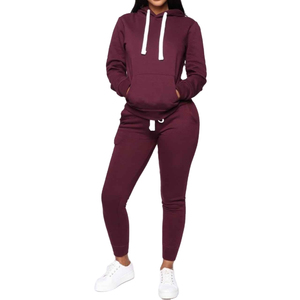 Ensemble de survêtement de maternité pour femme de qualité supérieure, à capuche, manches longues, deux pièces, bordeaux uni, décontracté - Product Image 1