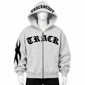 Sweat à capuche vintage pour homme, coupe oversize, en polyester/coton tricoté, délavé à l'acide, avec deux fermetures éclair, coupe-vent et respirant - Product Image 4