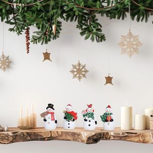 Set di 4 Palline di Natale in Resina a Forma di Pupazzo di Neve, Ornamenti per Albero, Decorazioni Rustiche da Interno, Miniature da Collezione per Tavolo Natalizio - Product Image 1