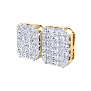 Boucles d'oreilles clous pour homme, plaqué or 14K de qualité supérieure, avec grappe de diamants taille princesse, style 'Ice Out', micro-pavé, forme rectangulaire géométrique - Product Image 3