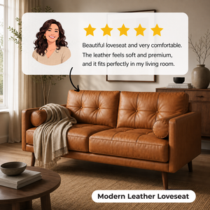 Luxury Genuine Leather Square Two Seat <b>Sofa</b> Mid- Modern Couch Solid Wood Legs Tufted Seat Cushions Living Room Apartment - Product Image 6