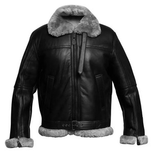 Handmade Mens Black Sheepskin <b>B3</b> <b>Bomber</b> <b>JackET</b> RAF Aviator Style - Product Image 1