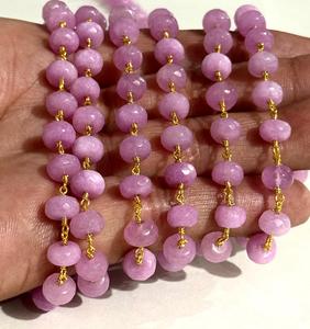 8mm Natural Lavenedra Gemstone Beaded Chain Gold Plated Wire Wrapped Rosary Chain Jewelry Making DIY Supplies - Product Image 6