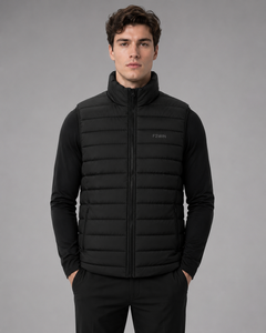 F2WIN Men's <b>Black</b> Quilted <b>Vest</b> Stand Collar Zipper Closure Breathable Quick Dry Windproof Winter Outerwear Casual Style Solid - Product Image 1