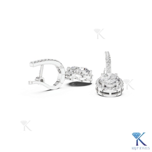ต่างหูเพชรทรงรีแบบ Halo Drop ประดับเพชรแบบ Pave Hoop Leverback ทองคำแท้ 14K/18K เครื่องประดับหรูหราสำหรับผู้หญิง งานแต่งงาน งานเลี้ยง - Product Image 6