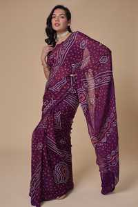 Sari Bandhani de Georgette Puro Hecho a Mano, Tela Suave, Moda Étnica - Product Image 4