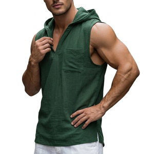 Men's Tank TopGym Fitness Sleeveless Hoodie Custom Made Bulk Cotton Blended V-Neck <b>Drop</b> Armhole Wholesale Rate Tank Tops For Men - Product Image 1