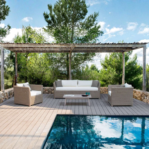 All Weather Round PE Rattan Outdoor Furniture Set with Wooden <b>Table</b> - Product Image 1