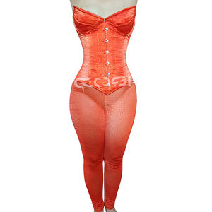 Conjunto de corsé con copas con aros y estampado de cocodrilo naranja y leggings estampados |    Conjunto de 2 Piezas OEM/ODM para Mujeres Sensuales - Product Image 4