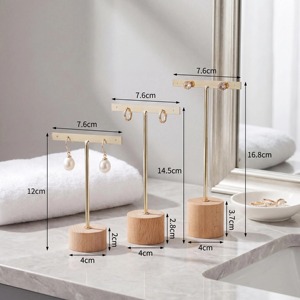 Simple Metal Earring Stand With Wooden Base <b>For</b> Jewelry Display Home Organization And <b>Dressing</b> <b>Table</b> <b>Storage</b> From India - Product Image 5