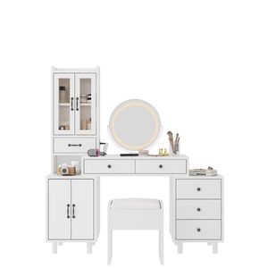 Toeletta Moderna Europea in Legno con Specchio Illuminato, Estensibile, per Camera da Letto e Uso Domestico, Realizzata in MDF - Product Image 2