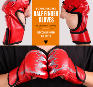 Professional Black <b>Half</b> Finger Muay Thai Kickboxing Gloves PU Leather Non <b>Slip</b> Waterproof Comfort Fit Adults Training - Product Image 2