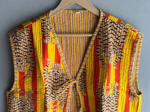 Tiger Print <b>Quilted</b> <b>Jacket</b> Women's Long Sleeve Vest Yellow Red Striped Animal <b>Pattern</b> Polyester Wadding Autumn WearGIFT FOR HER - Product Image 4