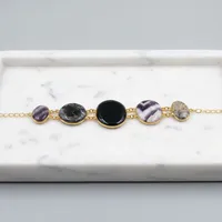 Bracelet et joncs en chaîne plaqués or 18 carats avec pierres naturelles serties, style bohème vintage, bijoux unisexes
