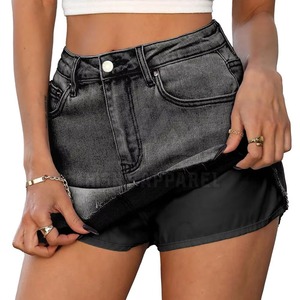 Mini-jupe en jean gris déchiré taille haute pour femme, style décontracté, coupe trapèze, avec fermeture boutonnée, idéale pour l'été - Product Image 2