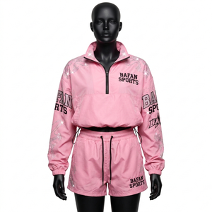 Conjunto Corto de Chaqueta Corta Rosa para Mujer, Premium, 120 GSM, Poliéster Taslon, con Media Cremallera, Logotipo Personalizado - Product Image 6