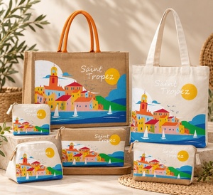 Custom printed jute tote <b>bag</b> Cotton <b>toiletry</b> <b>bag</b> collection Matching jute cotton <b>bags</b> Retail custom printed <b>bag</b> - Product Image 2