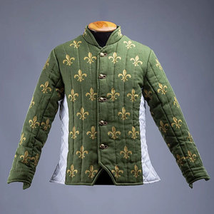 Breathable Two-Tone Green White Cotton Medieval Padded Gambeson Custom Coat <b>Jacket</b> Renaissance Custom OEM ODM - Product Image 1