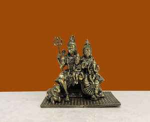 Handcrafted Brass Shiv Parivar <b>Statue</b> with Nandi | Wax Casting Shiva Family Idol for Home Temple Decor Diwali Tabletop - Product Image 1