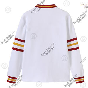 เสื้อคาร์ดิแกนถักอะคริลิคสีขาวลายกรีก พร้อมขอบสีแดงและสีเหลือง คอวี แขนยาว สไตล์ลำลอง สำหรับผู้ชายและผู้หญิง - Product Image 2