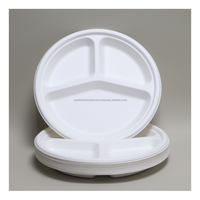 Assiette jetable en bagasse à succès, plateau à compartiments 3-9 pièces, emballage en fibre de canne à sucre naturelle pour repas à emporter en restaurant