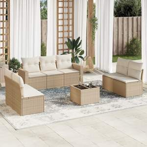 Juego de sofá de jardín de ratán PE beige con acero con recubrimiento en polvo y vidrio templado - Product Image 1