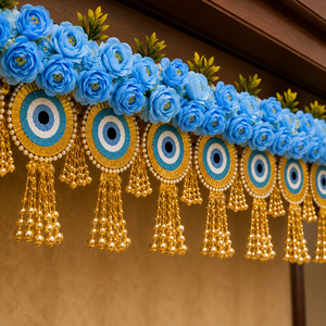 Toran de porte œil porte-bonheur rose bleu avec pompons dorés pour entrée principale, salle de prière, festival, décoration suspendue pour la maison - Product Image 5