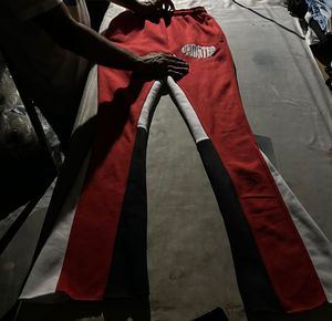 Custom Embroidery Logo Men's Flared Pant Streetwear Staked Joggers Cotton <b>Elastic</b> Waistband Flare Men's Pants - Product Image 3