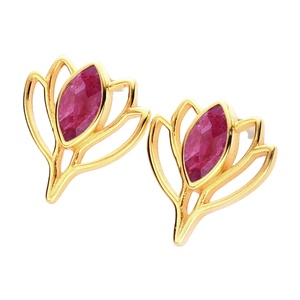 Boucles d'oreilles clous en rubis teint marquise et lotus – Bijoux plaqués or avec pierre de naissance pour femme |   Artisanat en gros - Product Image 1