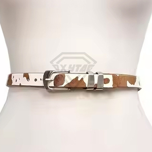 Cinturón de cuero genuino de vaca de primera calidad, cinturón de lujo con estampado de vaca y patrón animal para mujer, cinturón duradero con hebilla de Metal ajustable - Product Image 2