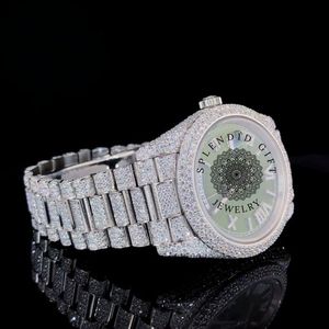 Splendide montre de luxe en diamant, 42 mm, en acier inoxydable, analogique, à quartz, pour homme et femme, bracelet argenté, cristal saphir - Product Image 2