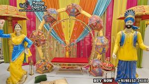 Decoración para ceremonia Sangeet con temática de Bollywood, diseño moderno y colorido para escenario de mehndi, elegante decoración para la noche de Jaggo, en venta en EE. UU. - Product Image 2