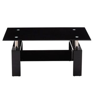 Table basse rectangulaire noire moderne avec plateau en verre et étagère latérale pour salon - Product Image 2