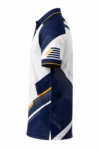 Polo à manches courtes pour homme, imprimé géométrique sportif, séchage rapide, tricoté, 100% coton, blanc, bleu marine, jaune - Product Image 3