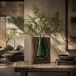 Jarrón de Vidrio Verde Hecho a Mano con Marco de Madera, Decoración Rústica Moderna, Centro de Mesa, Regalo de Inauguración de Casa - Product Image 2