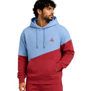 Sweat à capuche personnalisé pour homme, bleu ciel et rouge, en molleton de coton épais, color block, brodé, style streetwear, fabrication sous marque privée - Product Image 1