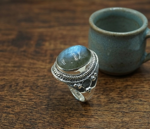 Anillo de Plata de Ley 925 con Labradorita Azul Fuego, Estilo Vintage, Hecho a Mano, con Piedra Preciosa, para Boda o Compromiso, Chapado en Oro Amarillo Rosa - Product Image 2