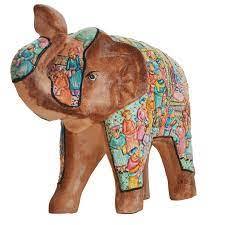 Wooden Elephant <b>Statue</b> With <b>Gold</b> Inlay Decor Indian Traditional Style Brown Color Decorative Figurine - Product Image 5