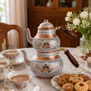 Handcrafted Pure Copper Turkish <b>Tea</b> Pot <b>Set</b> Double Teapot Handmade Engraved Samovar <b>Tea</b> Kettle Luxury Kitchen Cookware Gift - Product Image 4