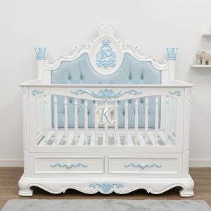 Cuna para bebé, pintada de blanco, de madera maciza de caoba tallada, hecha en Indonesia, personalizada, Nottingham - Product Image 1