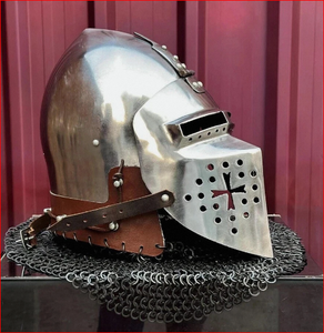 Casque en acier Bascinet avec coque en maille rivetée, casque de chevalier guerrier - Product Image 2