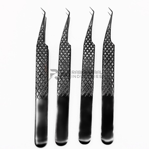 Pince à épiler pour extensions de cils en acier inoxydable noir de qualité supérieure RMI 45 degrés, avec poignée diamantée - Product Image 1
