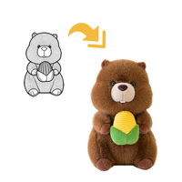 Peluche personnalisée Marmotte Tenant un Épi de Maïs, Jouet en Peluche Doux, Design Personnalisé pour Cadeaux et Enfants
