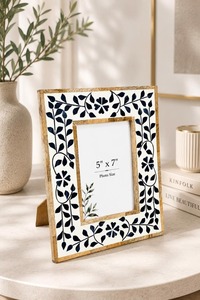 Elegant Wood <b>Photo</b> <b>Frame</b> <b>5x7</b> Inch Rectangular Floral Design Tabletop Display Vertical Orientation - Product Image 1