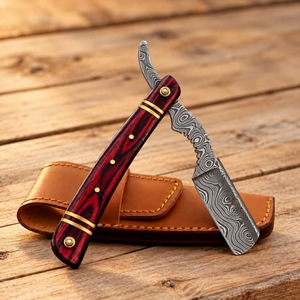 Rasoir droit avec manche en micarta, lame à motif damas, à une seule tranchant, pour barbiers et coiffeurs - Product Image 1